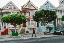 a row of closely spaced matching houses