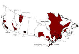 Canada map showing communities with high % black and COVID-19 infections